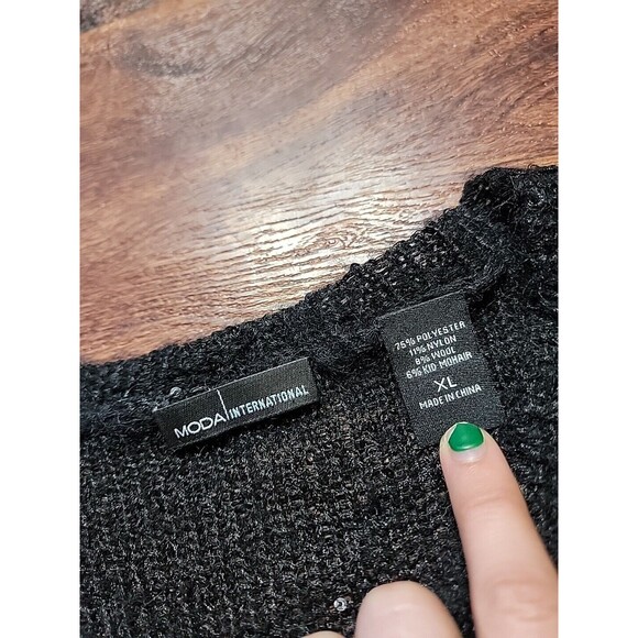MODA International Black Loose Crochet Sweater With Sequin Accents Size XL - Picture 3 of 9